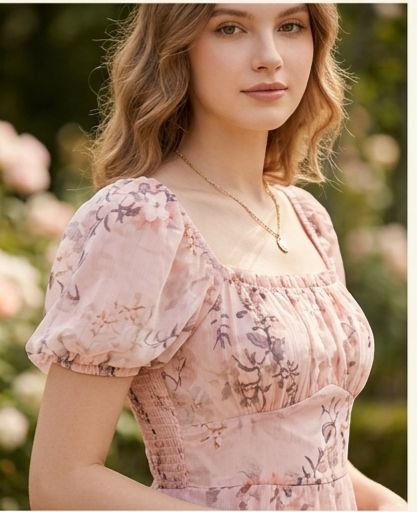 Blush Floral Puff Sleeve Smocked Maxi Dress