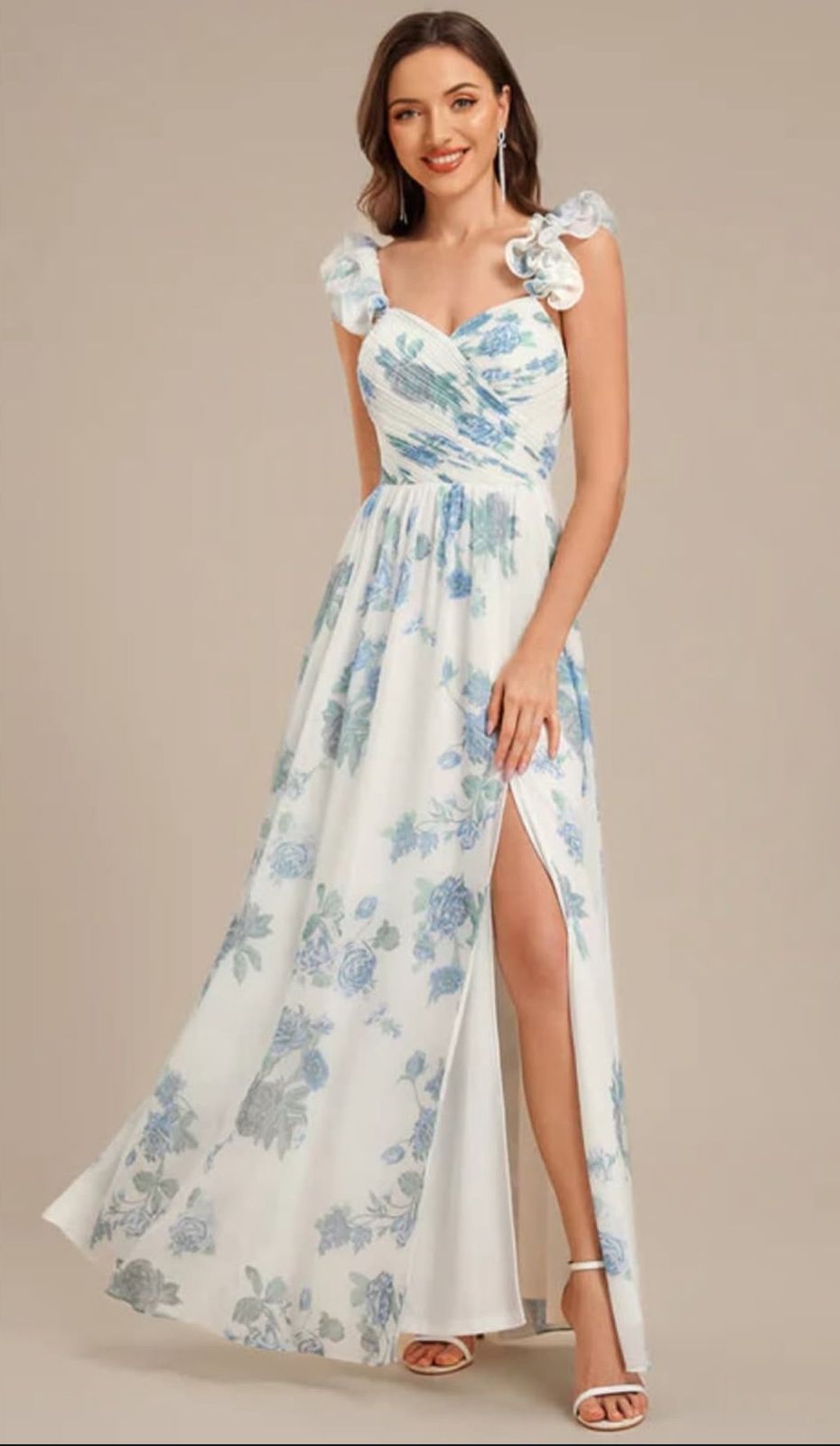 Blue Floral Ruffle Maxi Dress