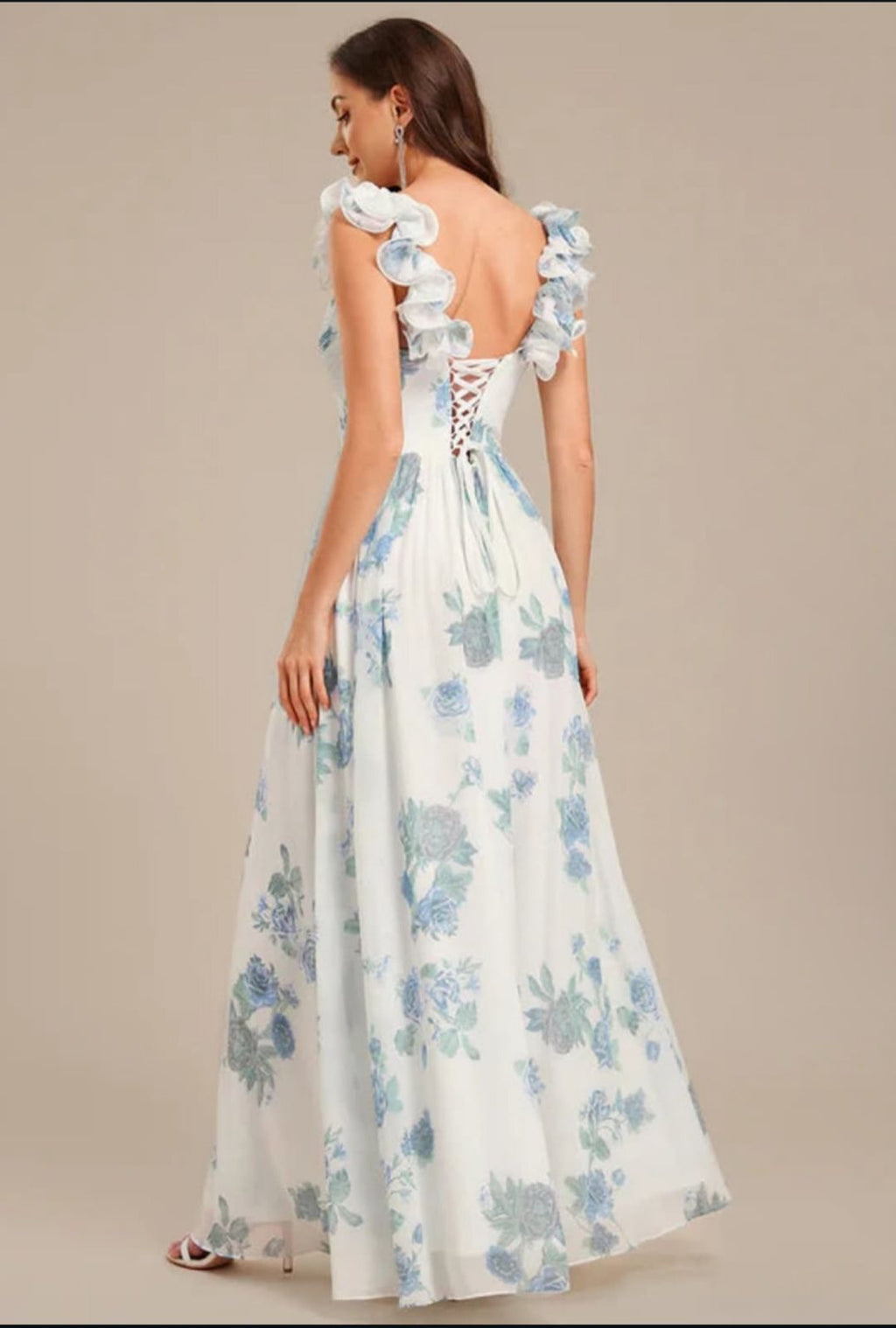 Blue Floral Ruffle Maxi Dress