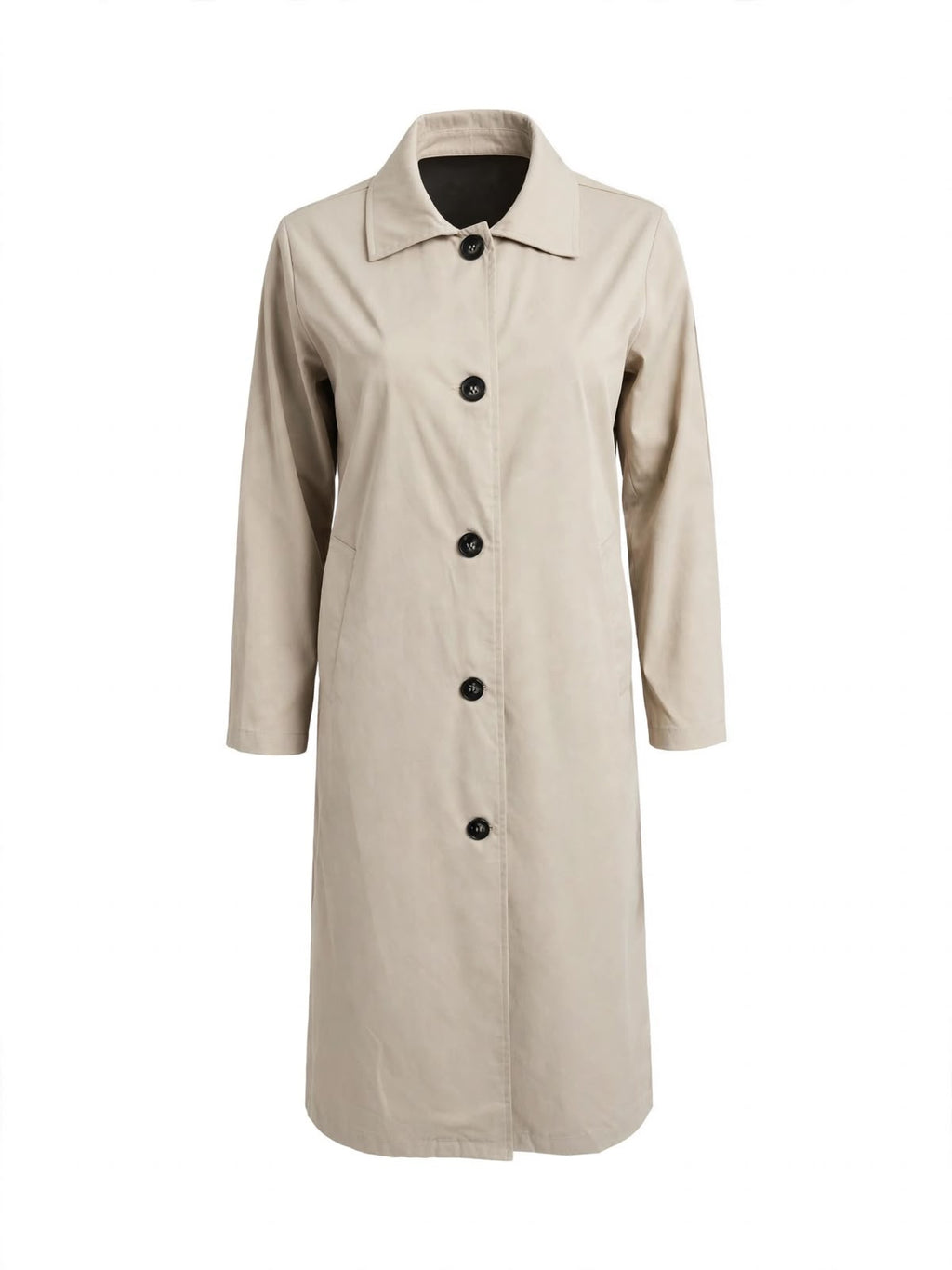 Beige Button-Front Long Coat