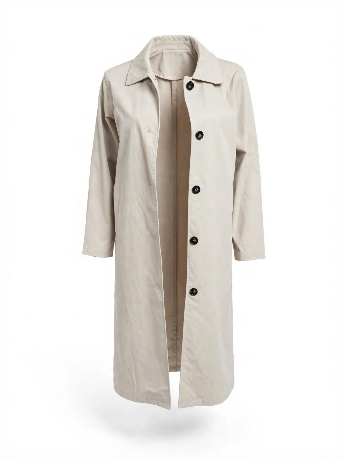 Beige Button-Front Long Coat