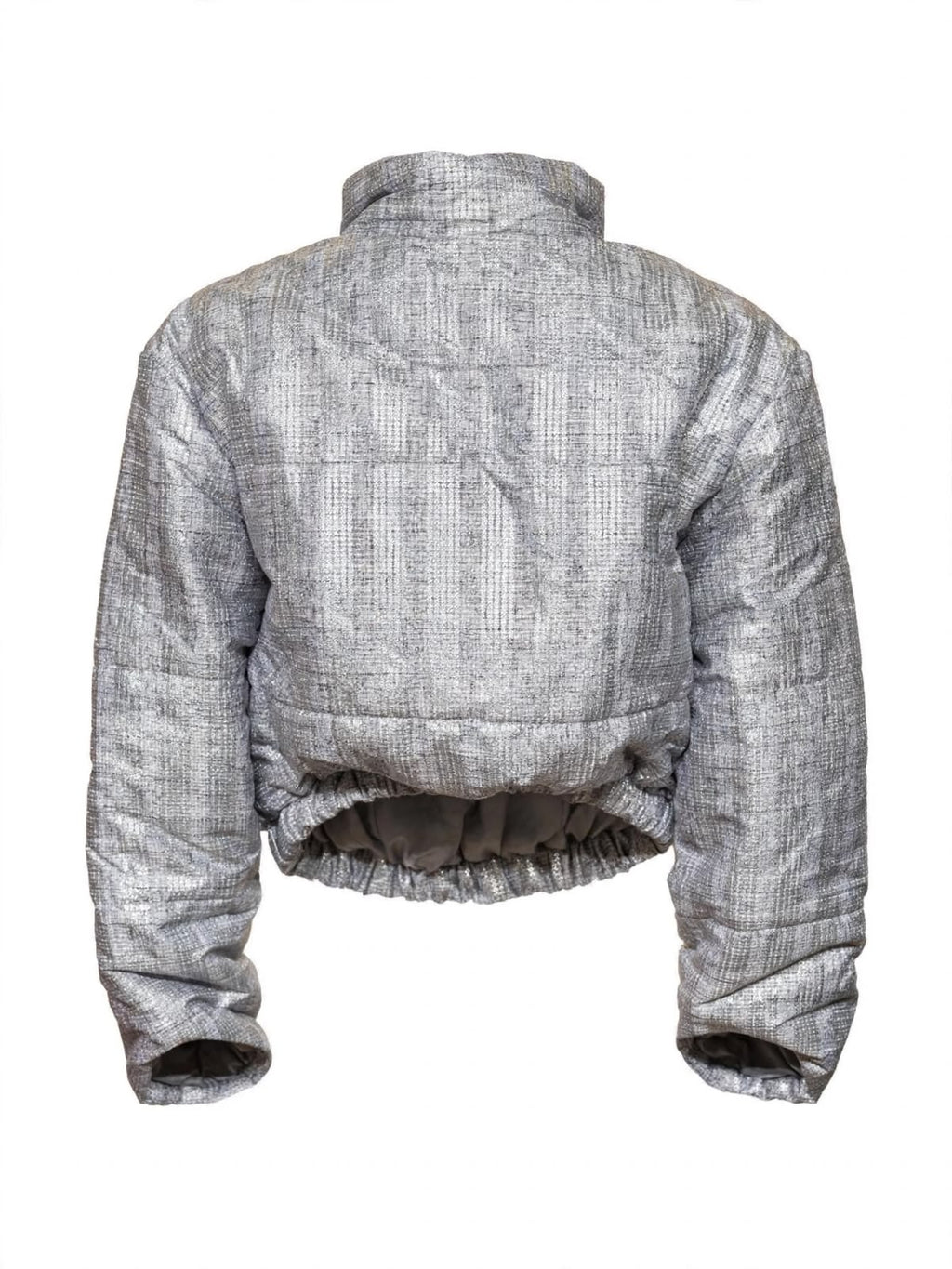 Grey Textured Cropped Puffer Jacket