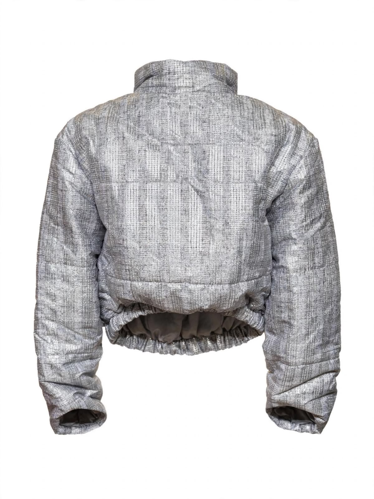 Grey Textured Cropped Puffer Jacket