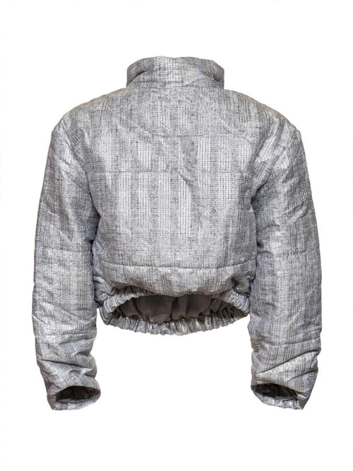 Grey Textured Cropped Puffer Jacket