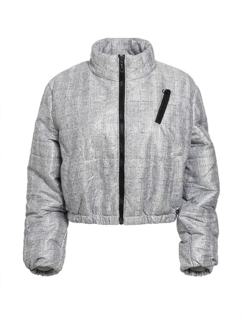 Grey Textured Cropped Puffer Jacket