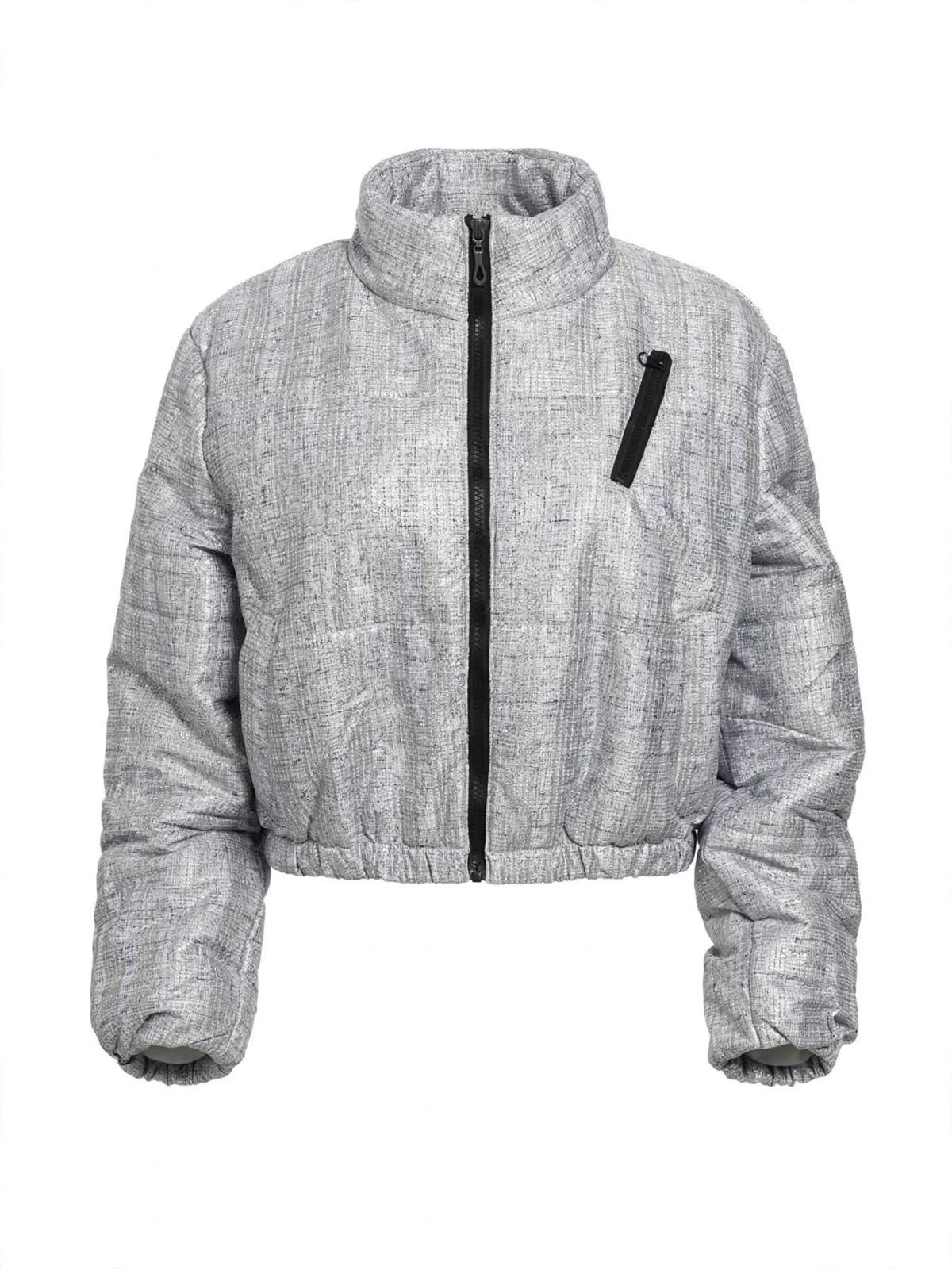 Grey Textured Cropped Puffer Jacket