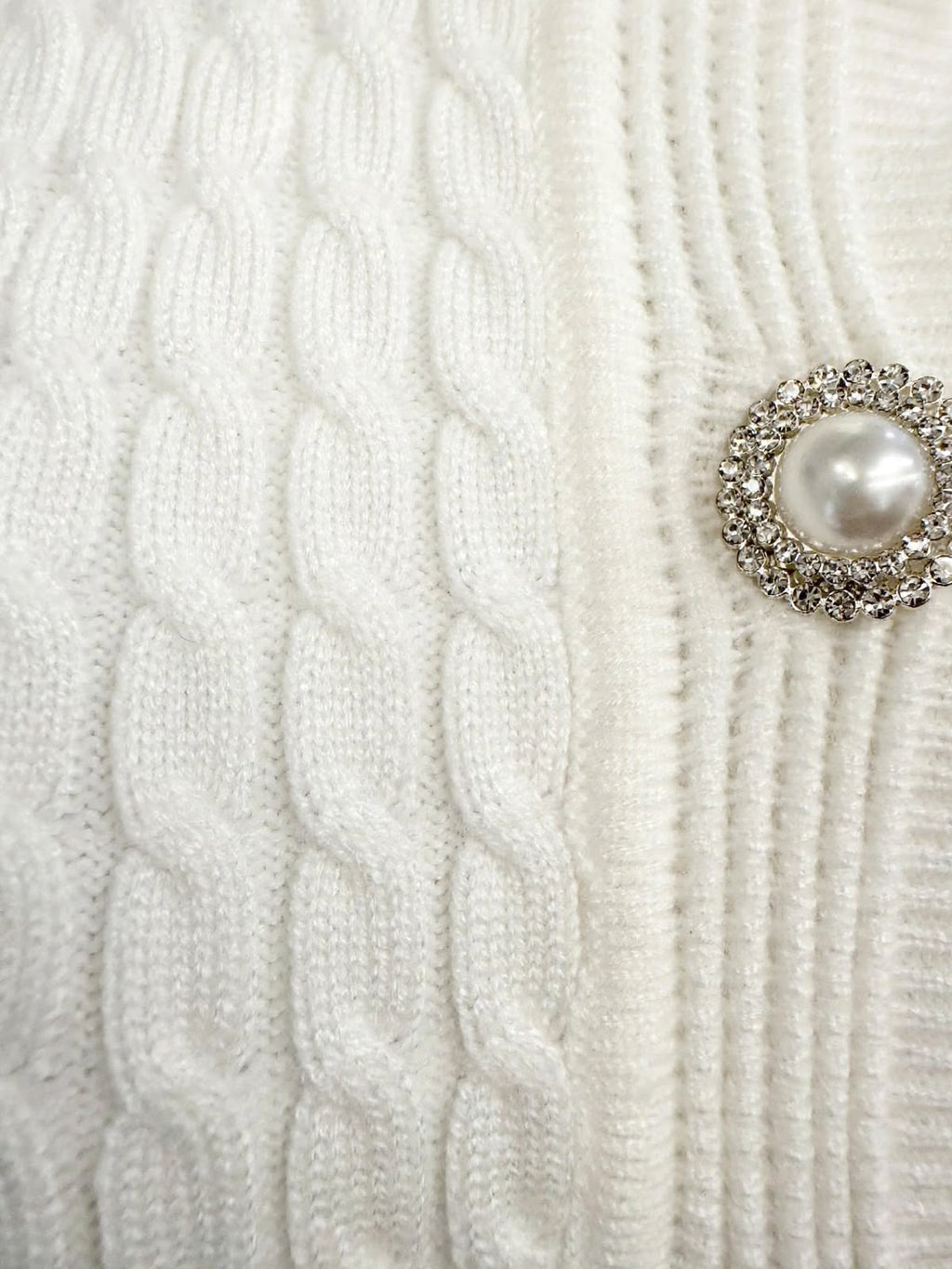 Ivory Cable-Knit Cardigan with Embellished Collar