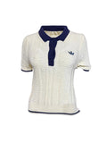 Cream Knit Polo Top with Navy Trim