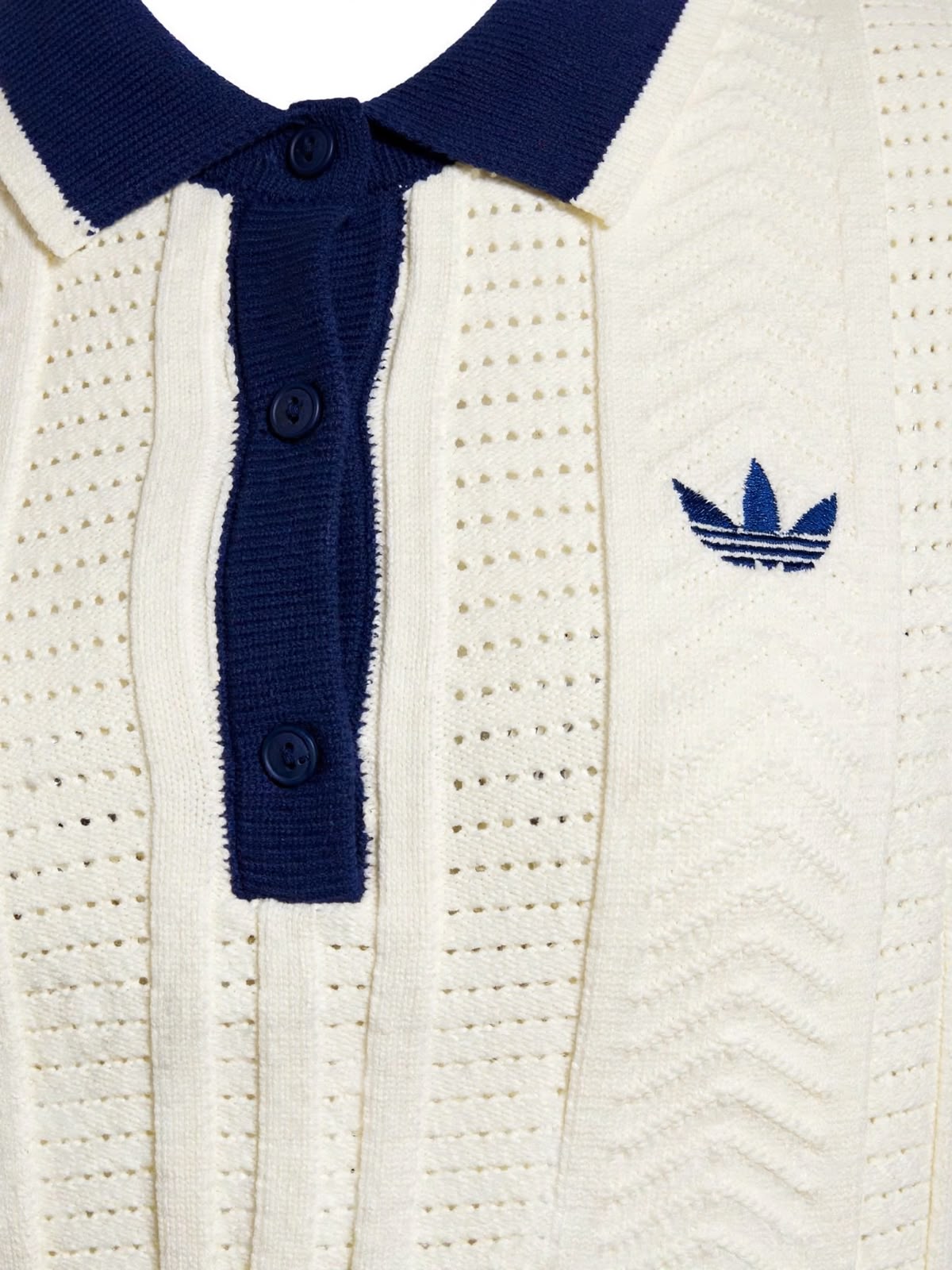 Cream Knit Polo Top with Navy Trim