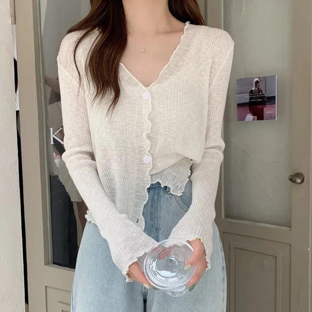 Plain Lettuce Edge Cardigan