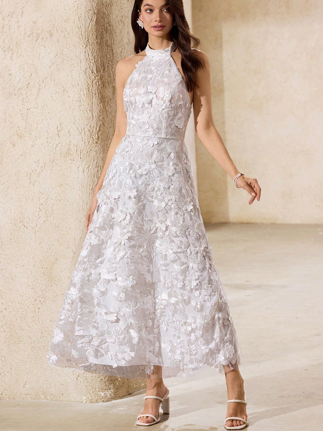 Elegant Floral Halter Bodycon Long Dress For Women All Over Print For Summer Spring Fall Autumn