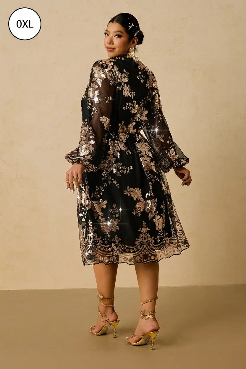 SHEIN VCAY Plus Size Sequin V-Neck Romantic Party Dress
