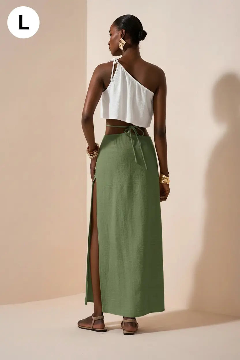 Zivah Women's Sage Green Summer Asymmetrical Waist Skirt