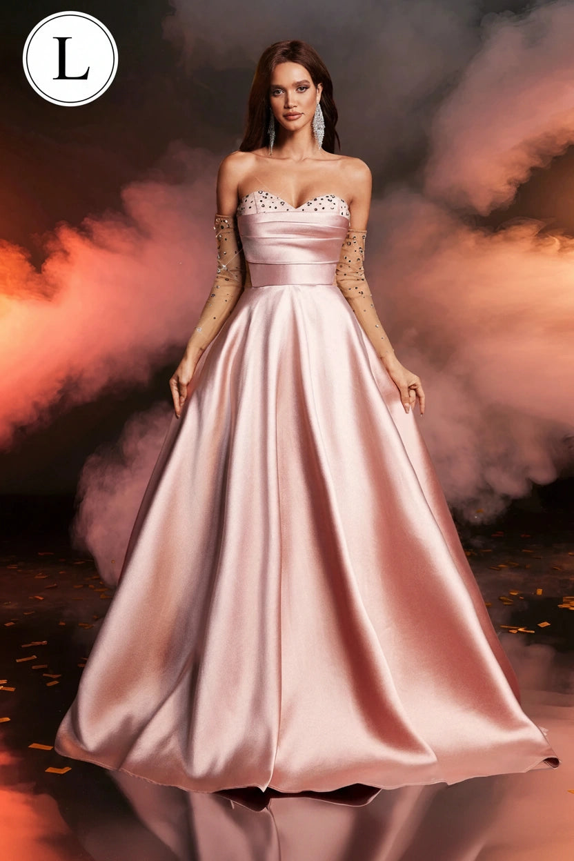 Glamrae Elegant Lotus Root Pink Off Shoulder Luxurious Rhinestone Embellished Dress