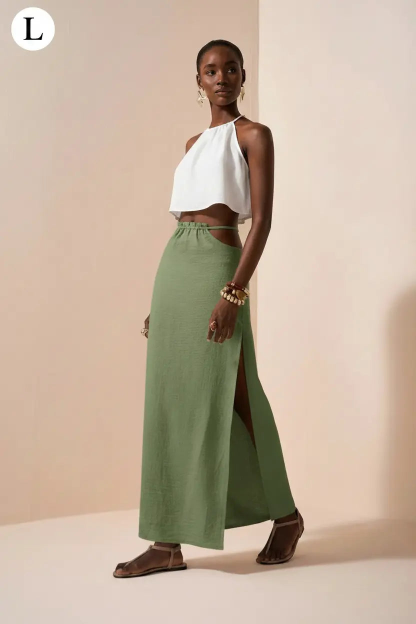 Zivah Women's Sage Green Summer Asymmetrical Waist Skirt