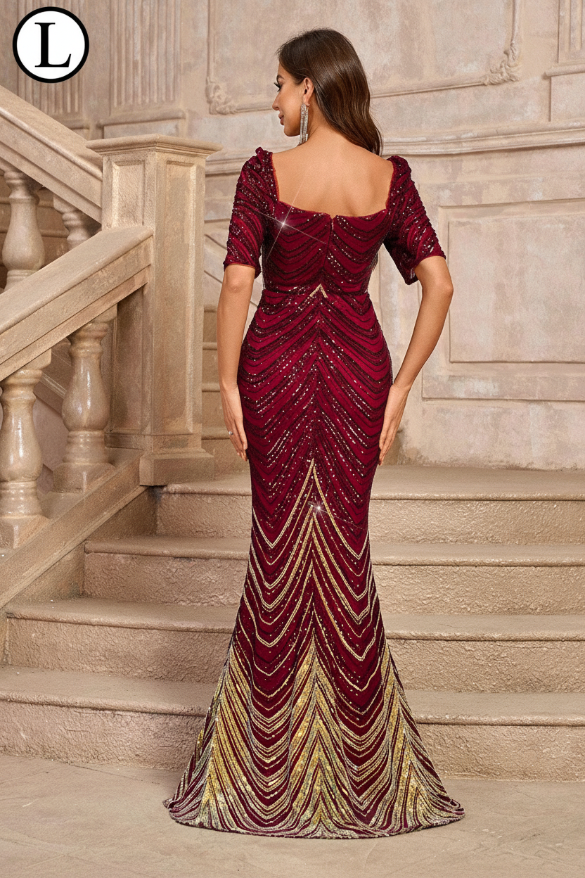 SHEIN Belle Burgundy Red Elegant &amp; Gorgeous Fringed Beaded Mermaid Dress