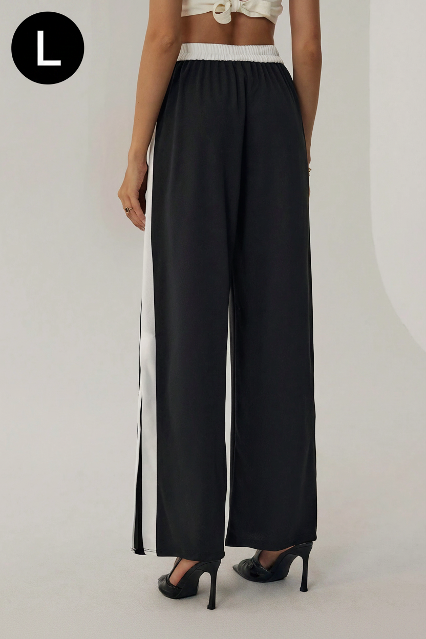 SHEIN Privé Women's Simple And Elegant Color-Blocked Loose Wide-Leg Pants