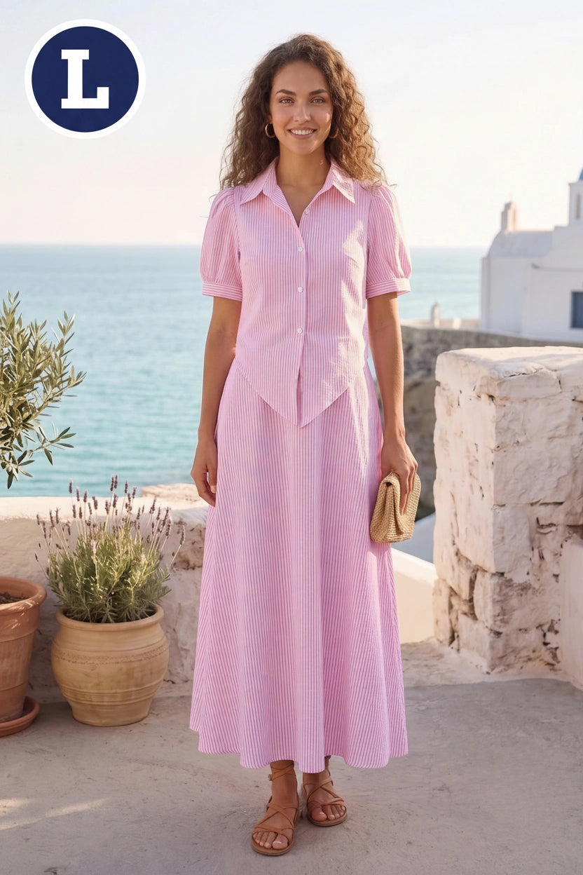 Pink Striped shirt Top & Maxi dress 2-Piece Set