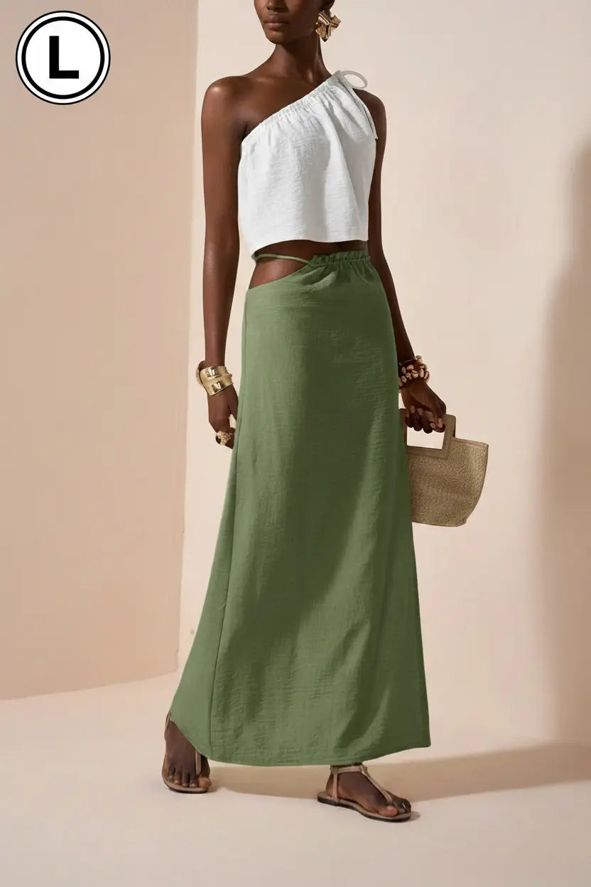Zivah Women's Sage Green Summer Asymmetrical Waist Skirt