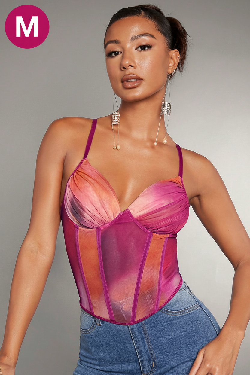 SHEIN BAE Tie Dye Ruched Bustier Cami Top