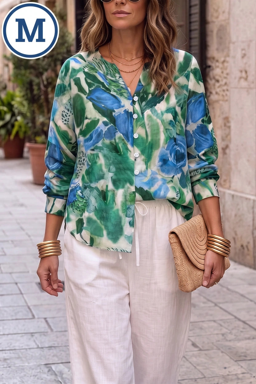 Women's Vintage Romantic Floral Print V-Neck Long Sleeve Cardigan Shirt