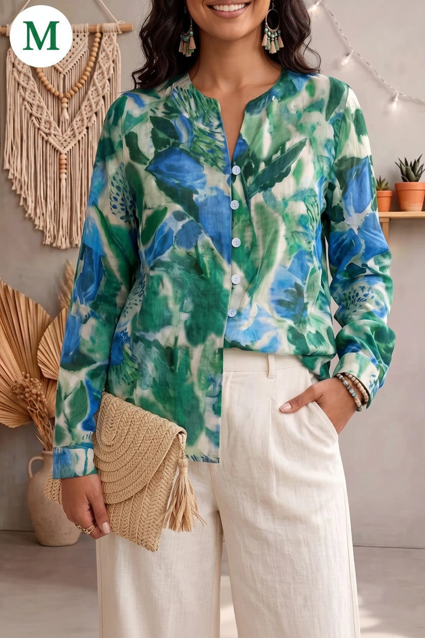 Women's Vintage Romantic Floral Print V-Neck Long Sleeve Cardigan Shirt
