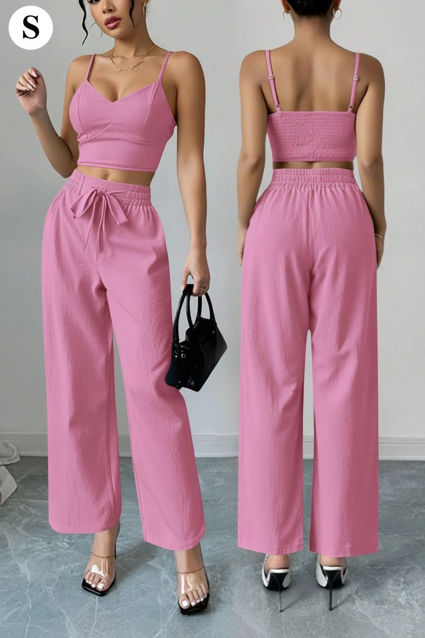 SHEIN Unity 2pcs/Set Women's Tank Top With Bowknot Elastic Straight Leg Pants