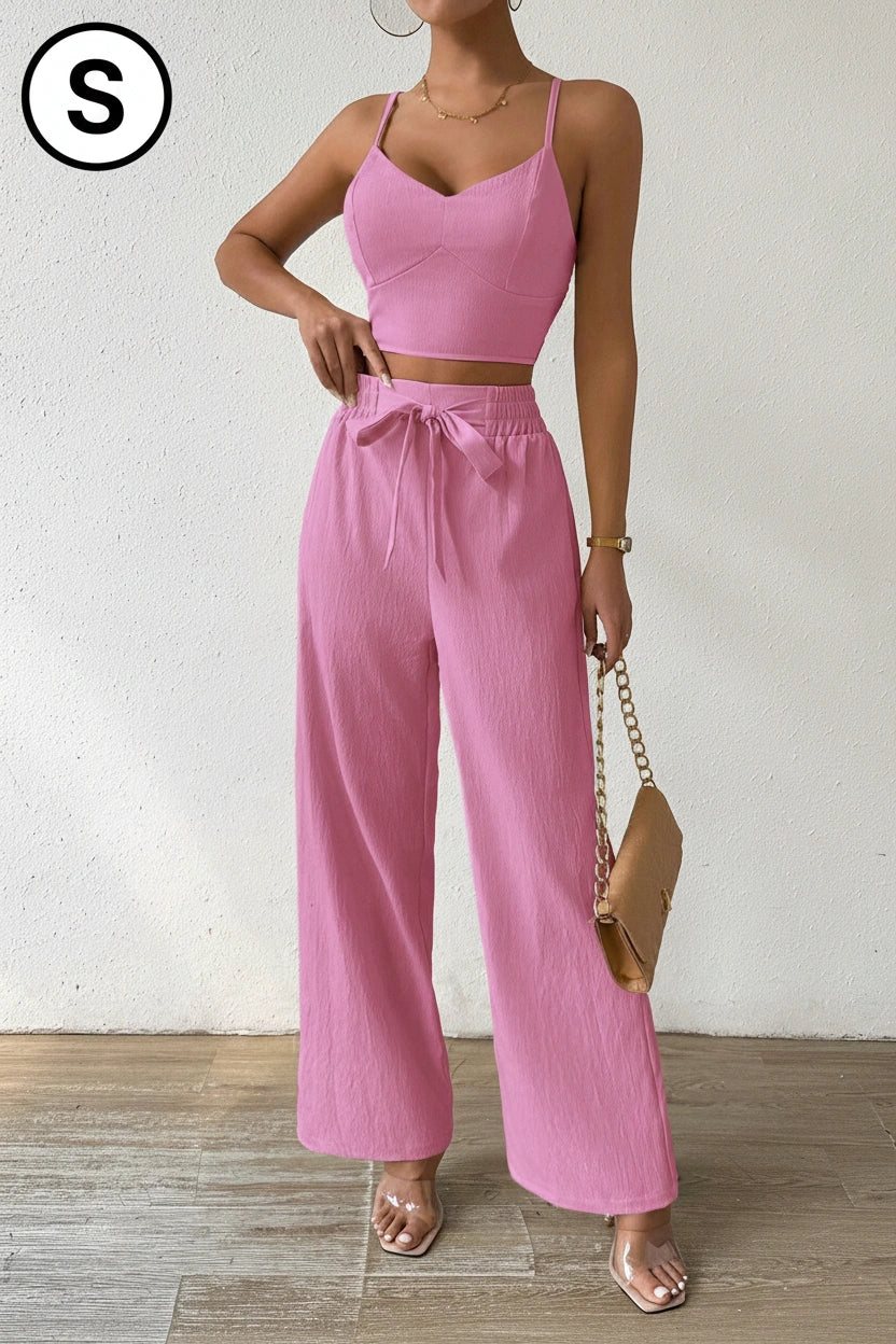 SHEIN Unity 2pcs/Set Women's Tank Top With Bowknot Elastic Straight Leg Pants