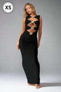 MISSGUIDED Designer Evening Gown Bodycon Cutout Maxi Dress With Spiral Gold Hardware