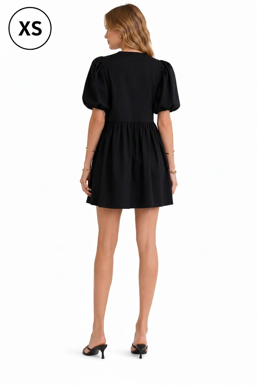 Black Puff Sleeve Bow Mini Dress
