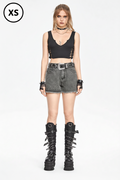 ROMWE Goth Women's Embroidered And Beaded Denim Shorts
