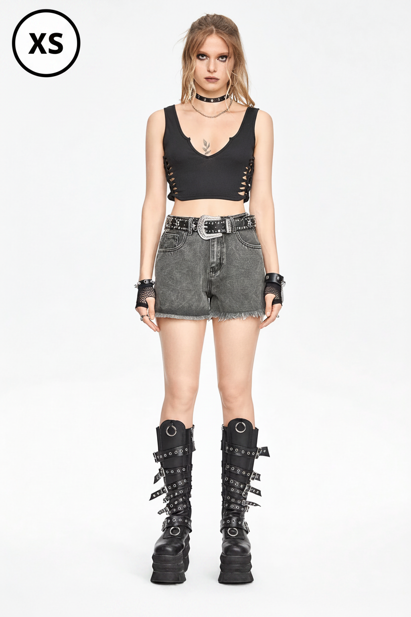 ROMWE Goth Women's Embroidered And Beaded Denim Shorts
