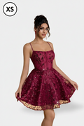 Enchanted Burgundy Foliage Flared Gown