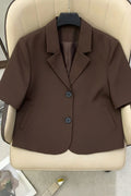 Dark Chocolate Brown Short-Sleeve Blazer | Women's Single-Breasted Suit Jacket