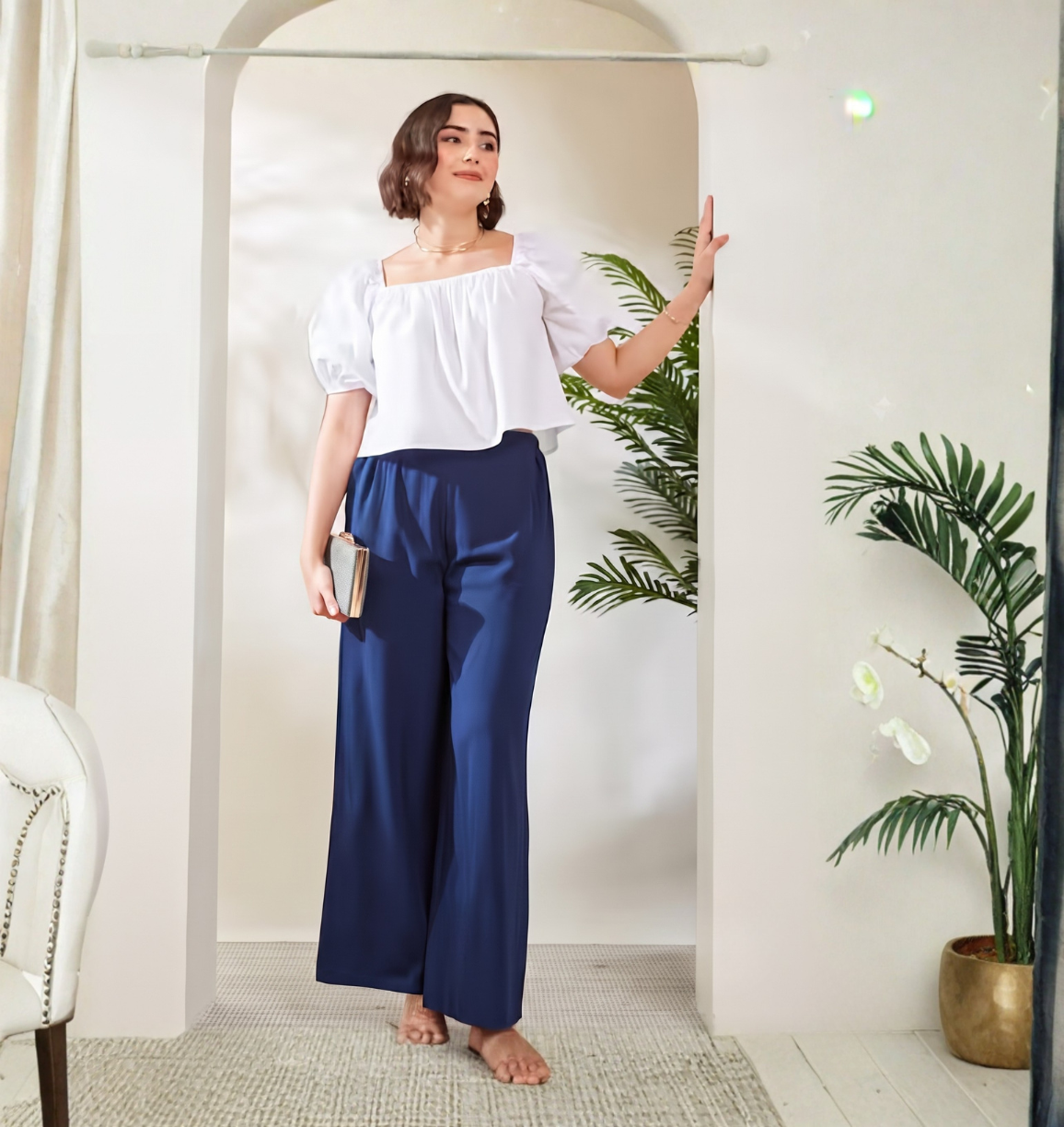 Shein Full Length Elasticated Waist Slit Hem Pants