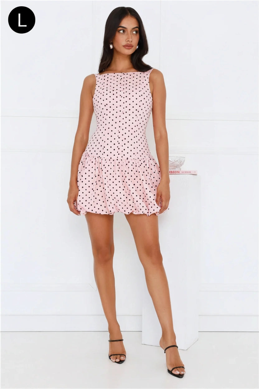 Pink Polka Dot Bubble Mini Dress