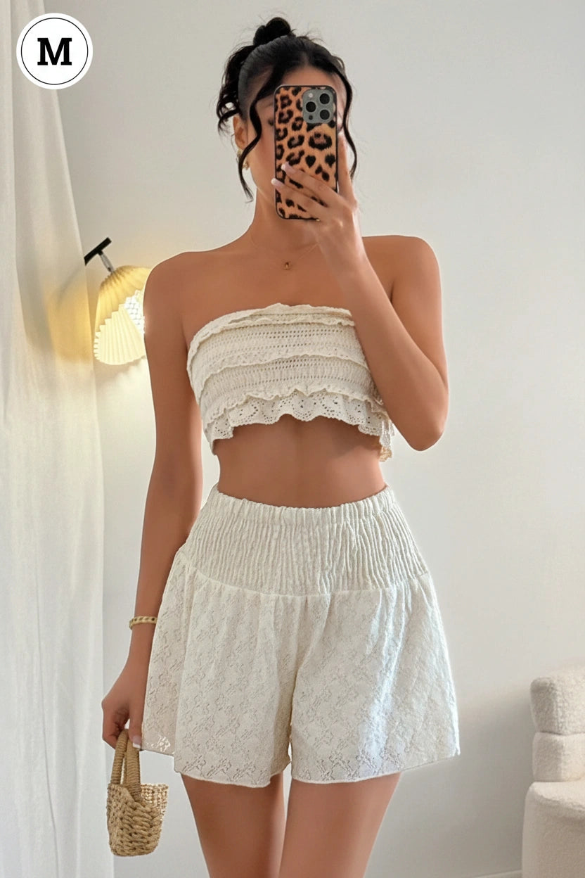 SHEIN Unity Cream White Summer Boho Beach Holiday Mini Skirt Short