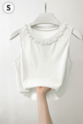 White Pearl Knit Crop Top Full View - Size S