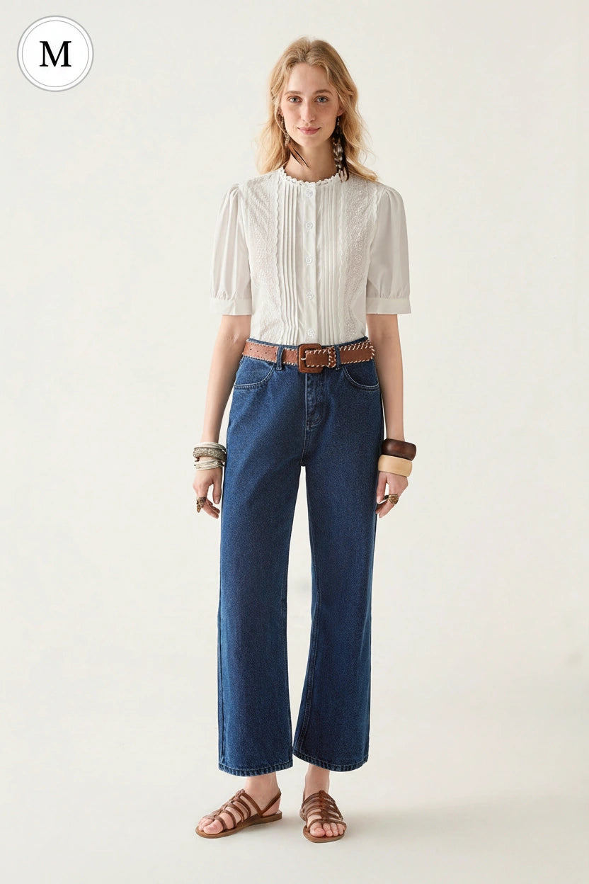Florisole Solid Color Frill Trim White Short Sleeve Shirt