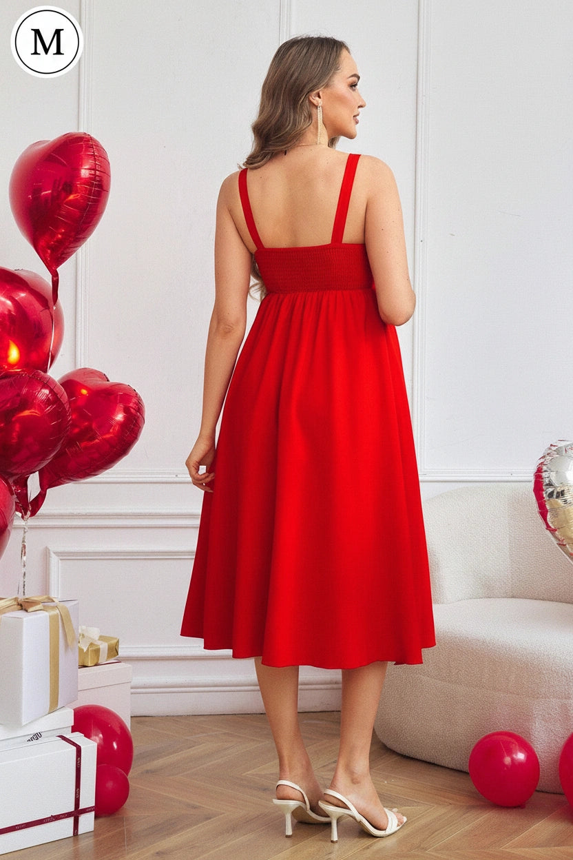 Red Sleeveless Maternity Midi Dress