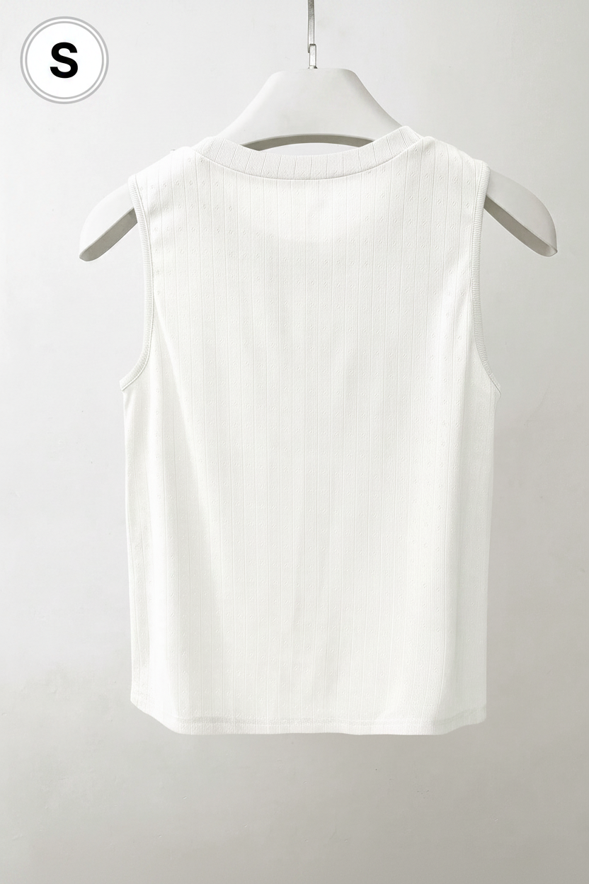 White Pearl Knit Crop Top Back View - Size S
