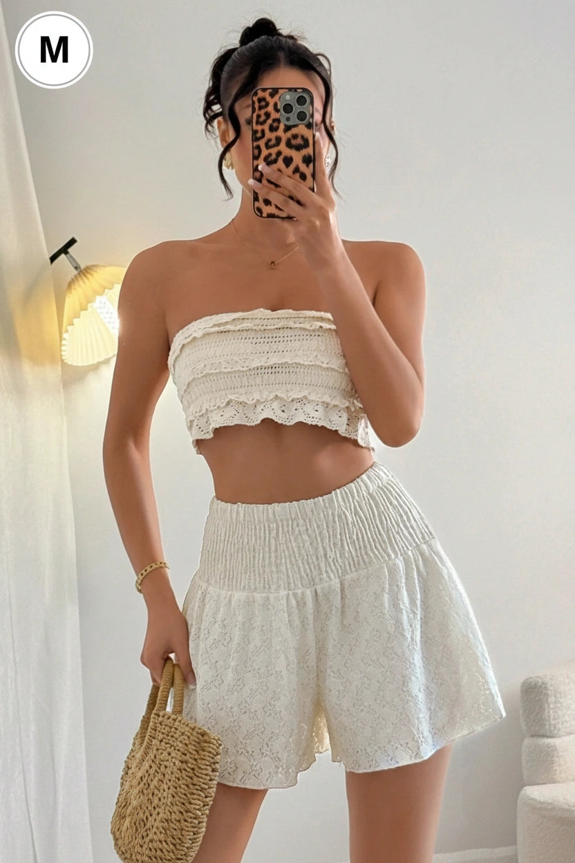 SHEIN Unity Cream White Summer Boho Beach Holiday Mini Skirt Short