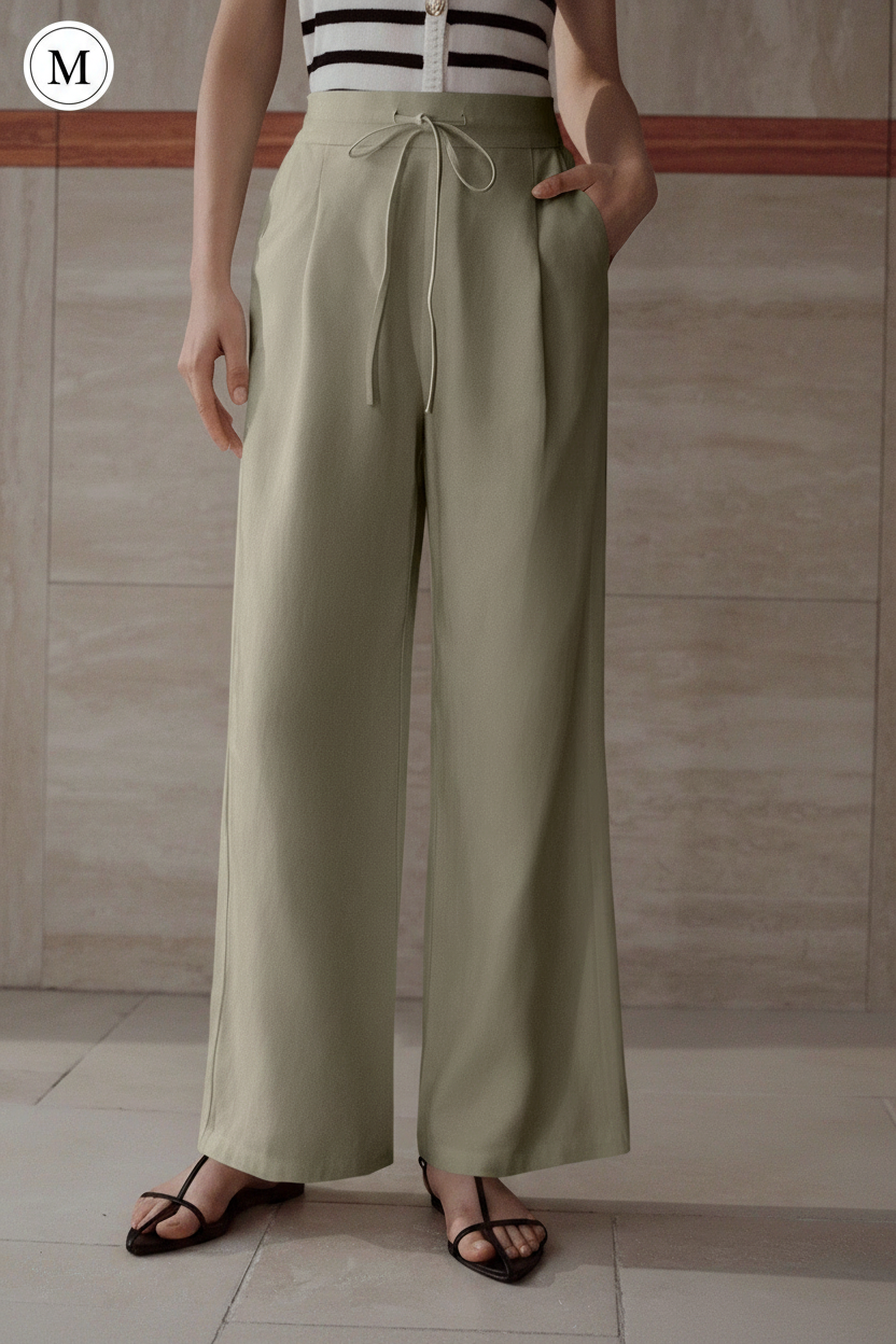 Sage Green Wide-Leg Trousers Front - Size M