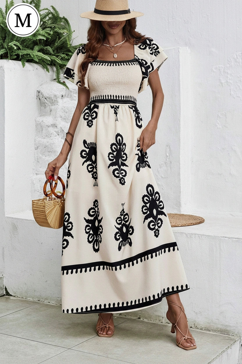 SHEIN Clasi Women's Black & White Printed  Maxi Dress