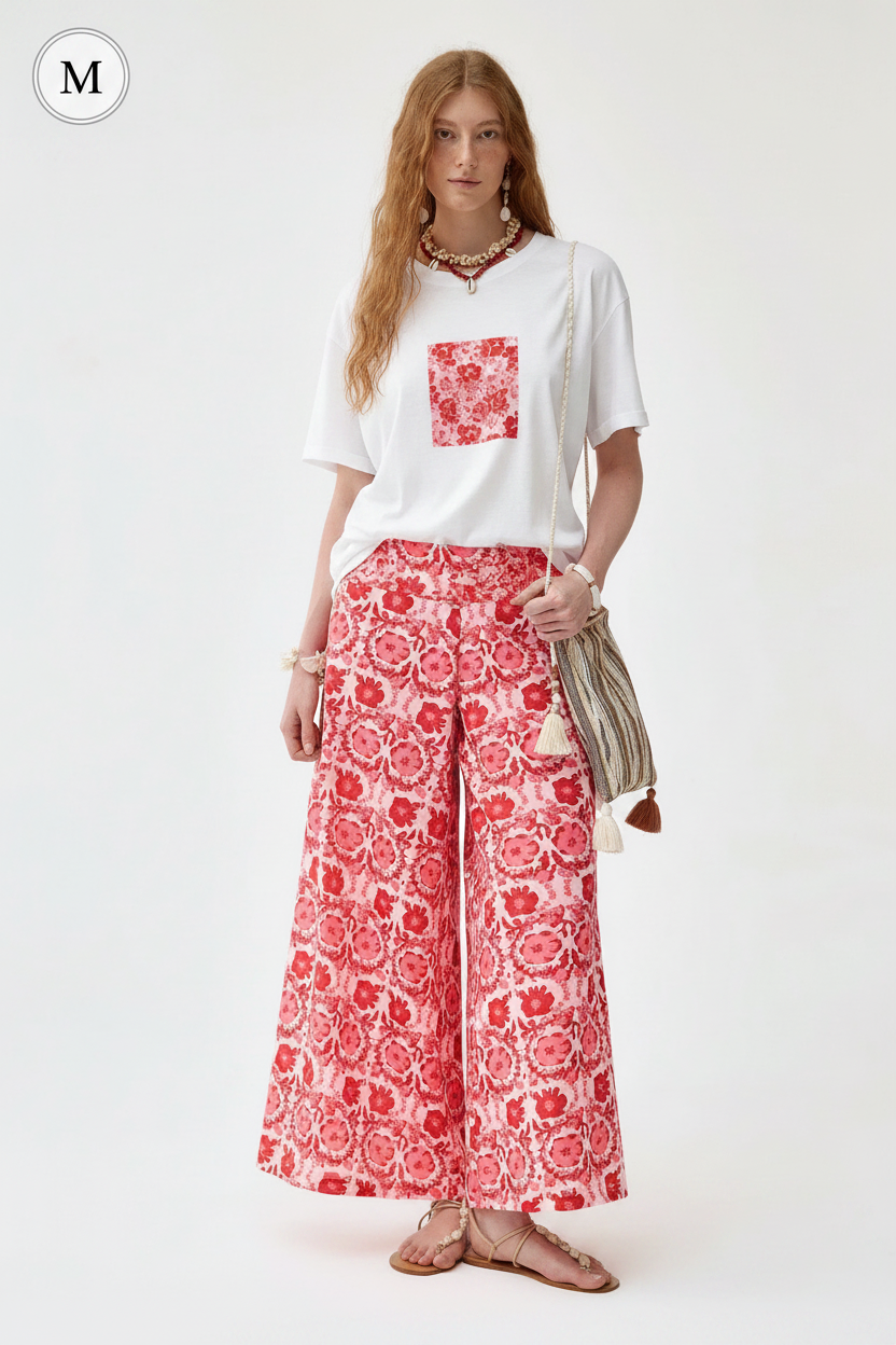 Floral Palazzo Pants with Bag - Size M
