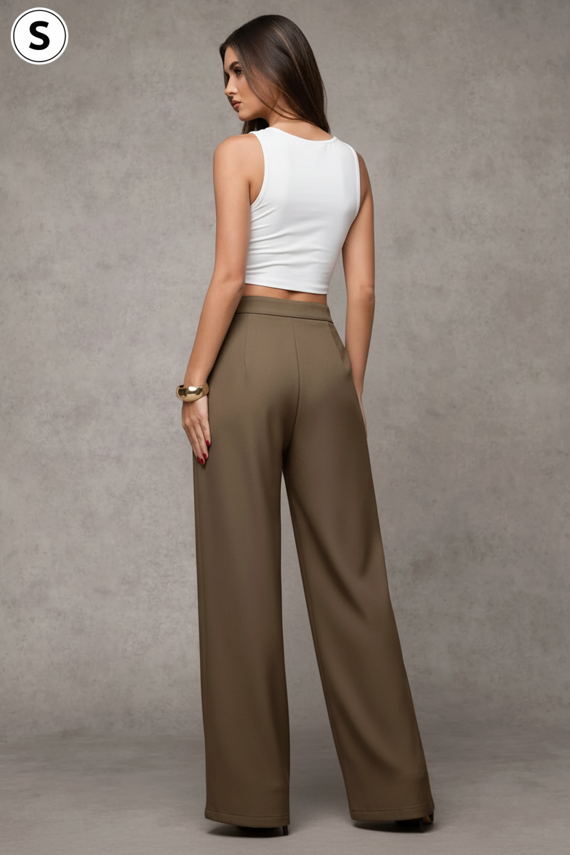 Olive Wide-Leg Trousers Back - Size S