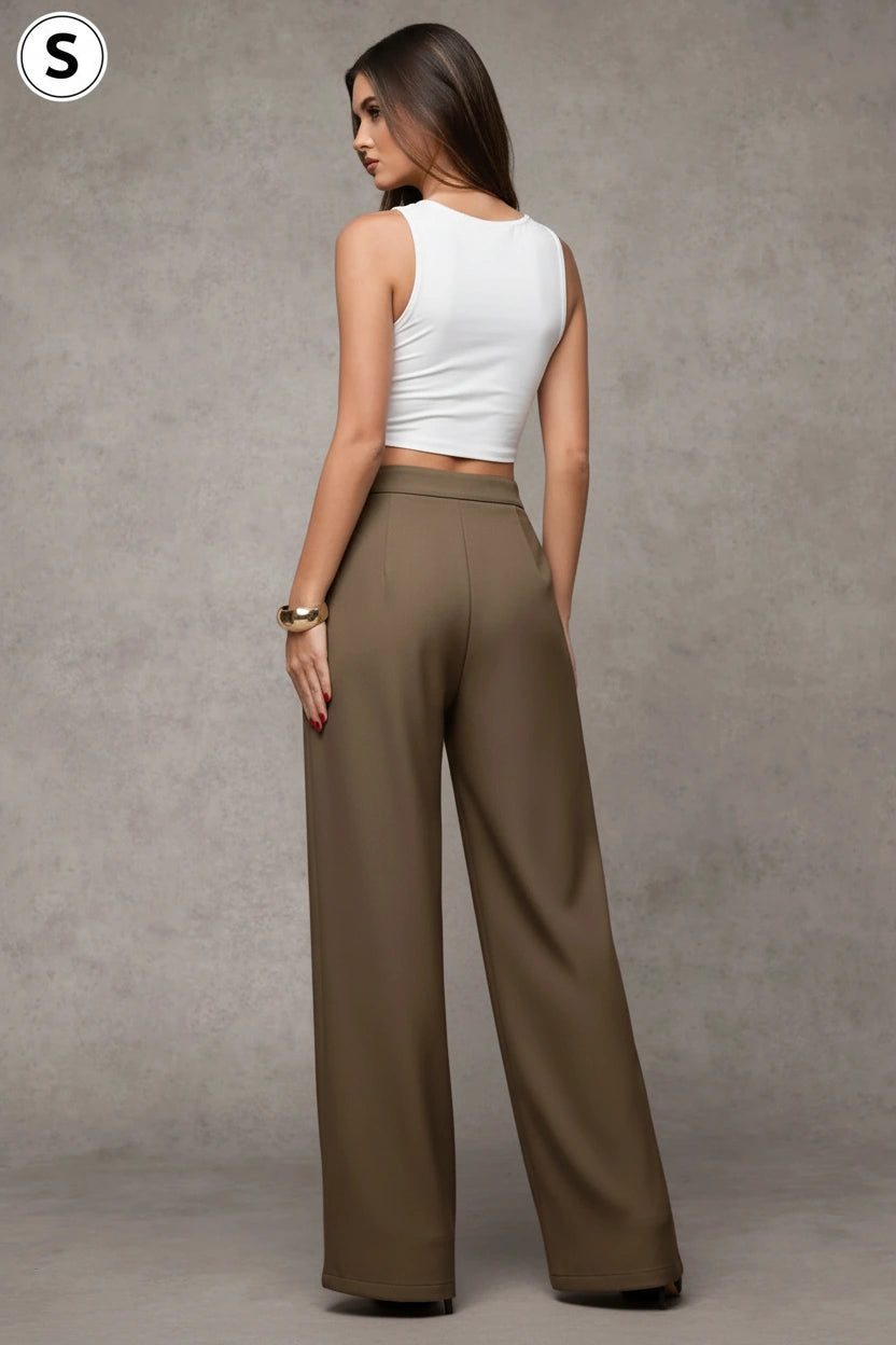 Olive Wide-Leg Tailored Trousers