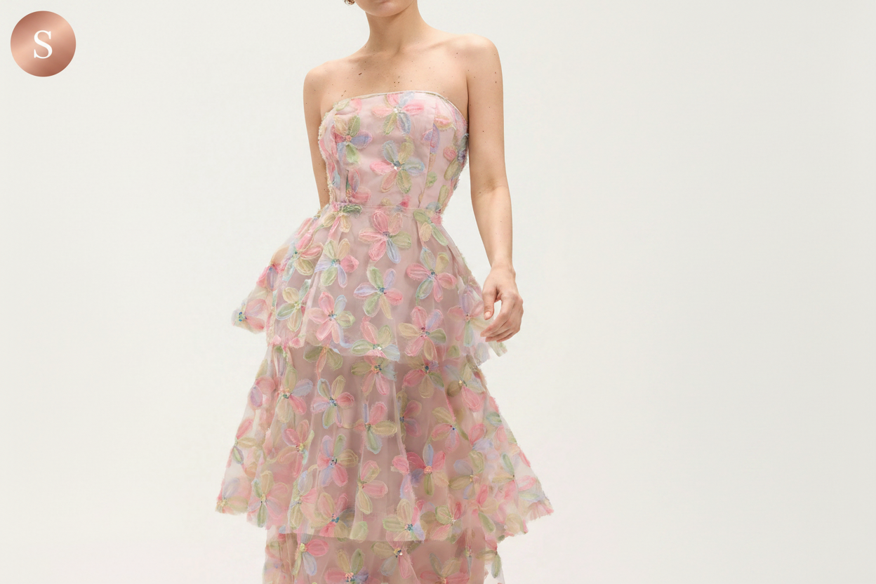 Floral tulle dress detail view