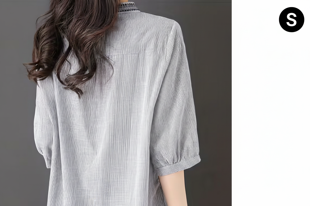 Striped embroidered blouse - back view - S badge