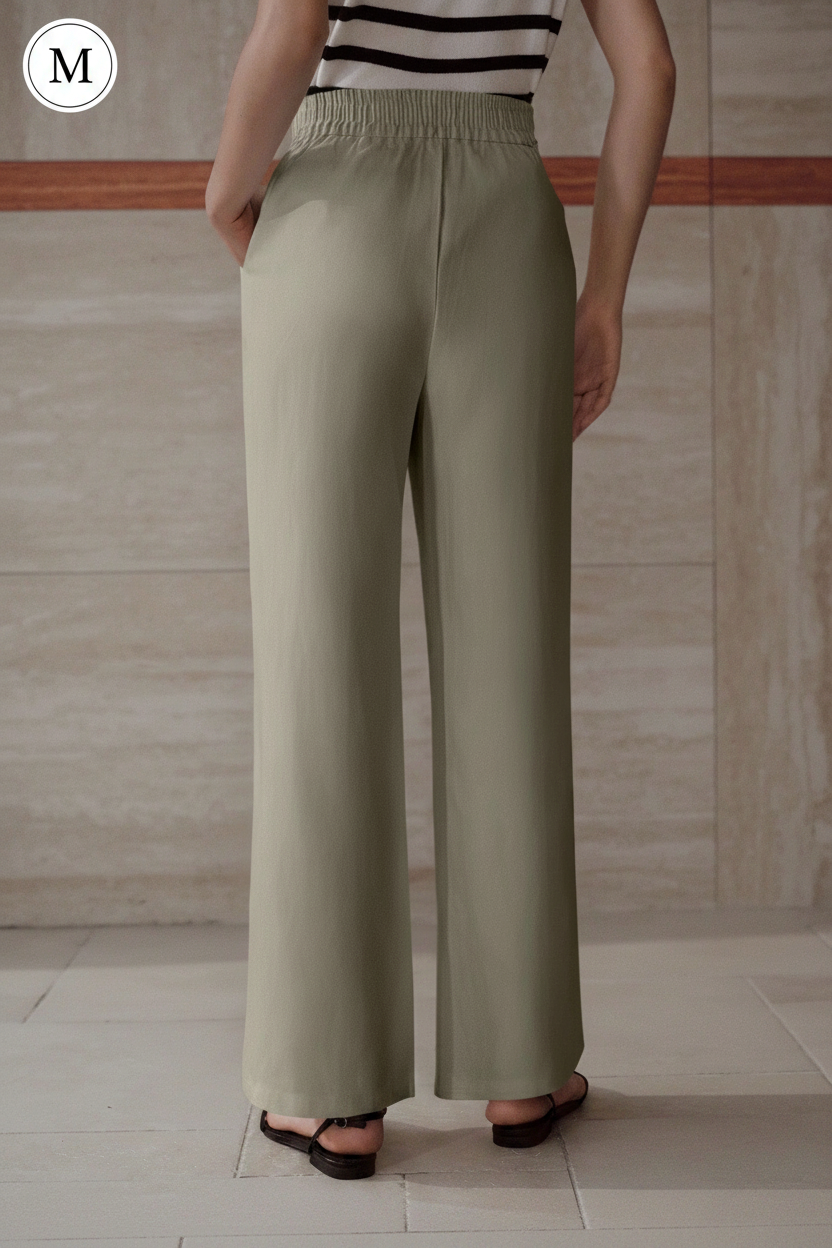 Sage Green Wide-Leg Trousers Back - Size M